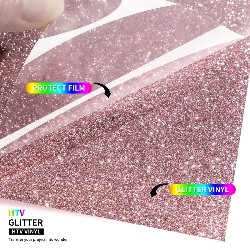 TransWonder Rose Gold Glitter HTV Vinyl - 12"x5' Pink Glitter Heat Transfer Vinyl Glitter Iron on Vinyl for Cricut T Shirts for Sillhoutte Cameo - Image 2